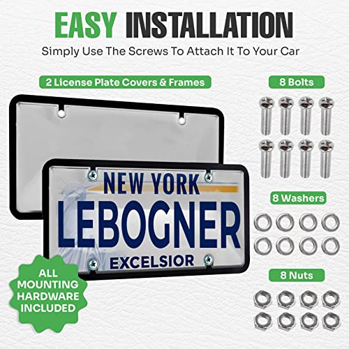 Lebogner Car License Plates Shields And Frames Combo, 2 Pack Tinted Bubble Design Novelty Plate Covers To Fit Any Standard Us Plates, Unbreakable Frame & Covers To Protect Plates, Screws Included #TOP5