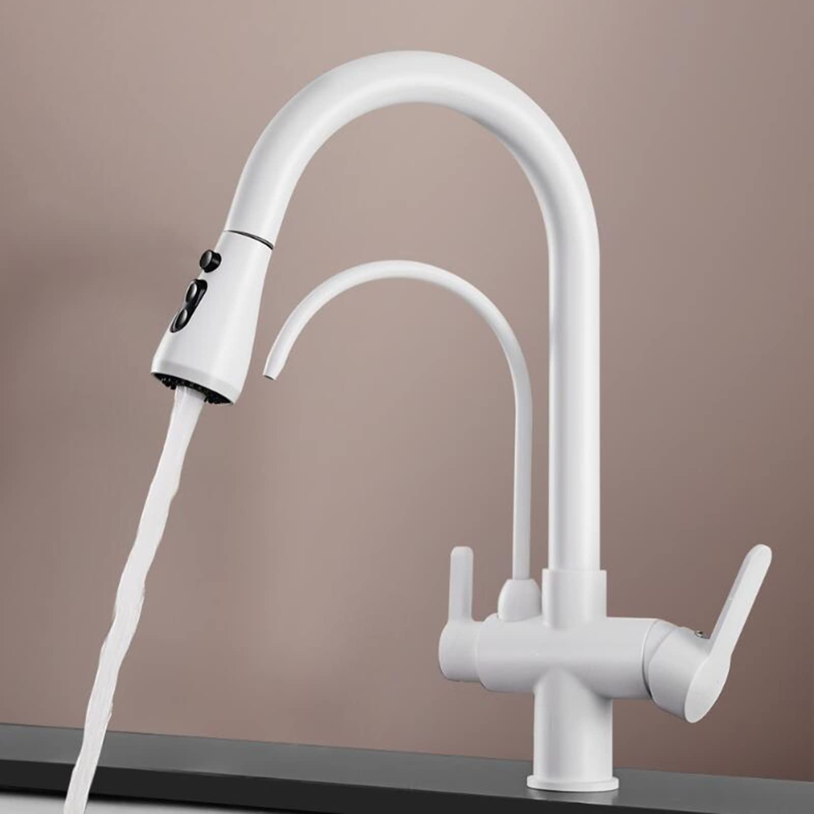 Grifo Cocina 3 Vias Osmosis Extraible Blanco Latón Telescópico Giratorio Grifo 3 Vias Cocina