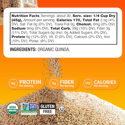 Image of BetterBody Foods Organic Tri-Color Quinoa 3 lb, 6g Complete Plant Protein | Tri-Color Quinoa, Gluten-Free Grain, Vegan Grain, Low-Glycemic, Rice Replacement, Good Fiber, Amino Acids, Meal Prep