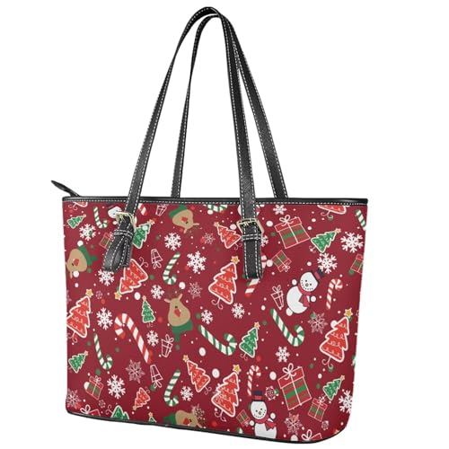 Image of Coldinair Christmas Leather Tote Bag for Women with Zipper Large Shoulder Tote Bag Shopping Casual Travel Bag Handbag Purse