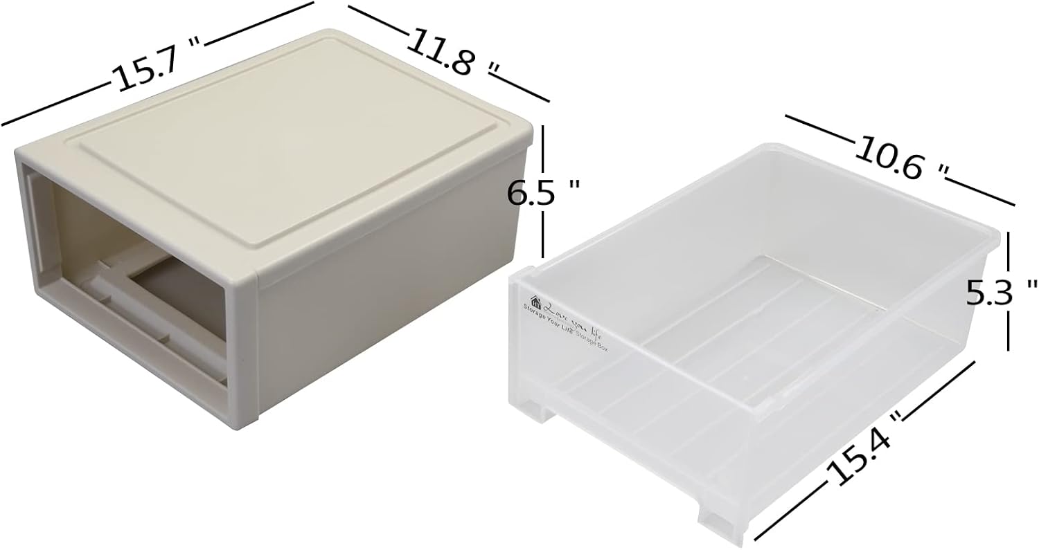Obstnny Plastic Storage Drawer Unit, Stacking Storage Bin, 2 Packs, 17.8 Quart