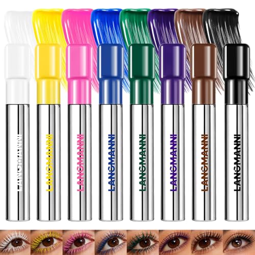 Set de 8 máscaras de pestañas de colores, set de máscaras de pestañas de colores que aportan volumen y longitud para unas pestañas definidas y rizadas | Fórmula resistente a las manchas y al agua