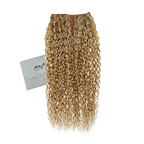 RUNATURE Halo Hair Extensions Human Hair 20 Inches Highlighted Blonde Hair Extensions Natural Wave Hair Extensions Transparent Fish Line with Clips 100g