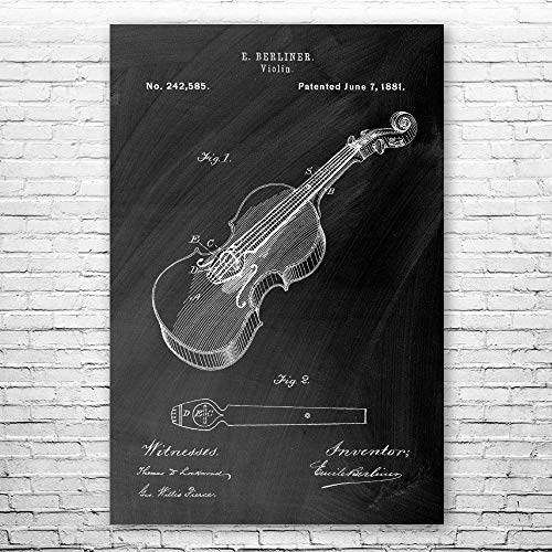 Patent Earth Berliner Violin Poster Print, Classical Music Art, Violin Teacher Gift, Music Class Art, Violinist Gift, Violin Decor Chalkboard (Black) (8 inch x 10 inch)