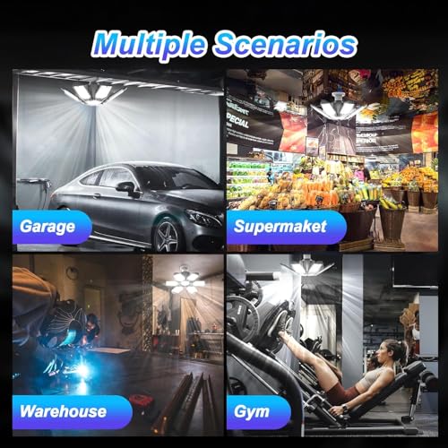 Eqquorva 6 Pack 220W Garage Light Ceiling Led Deformable LED Shop Lights for Workshop E26 E27 Screw in Garage — view 5