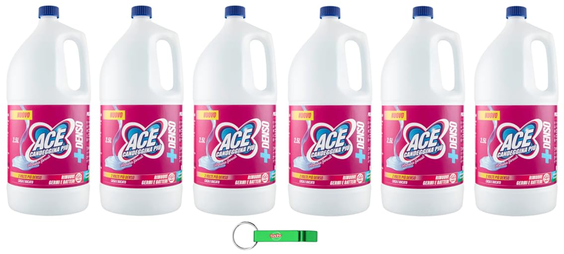 6 candeggina ACE Candeggina Più +DENSA Armonie Floreali – Detergente sbiancante per superfici e bucato 2,5 litri + portachiavi Beni Culinari gratuito