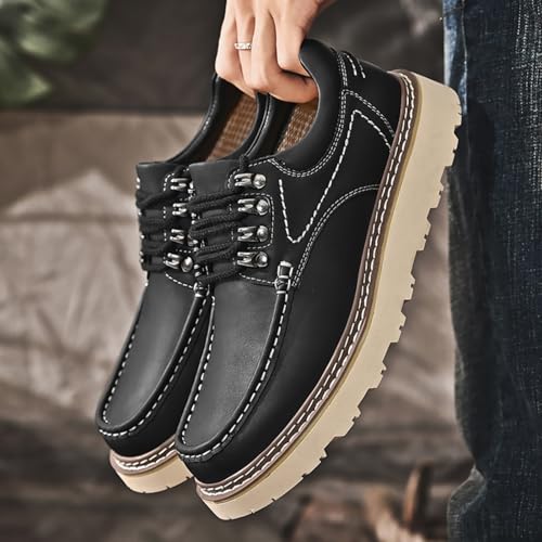 Mens Lace-Up Soft Toe Platform Work Shoes Round Toe Neat Suture Non-Slip Low Top Chunky Shoes for Work Office Dress Outdoor2