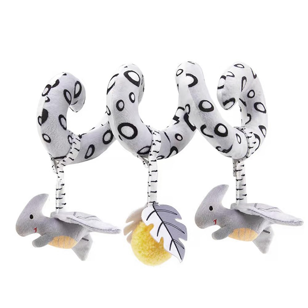 Baby Hanging Toys for Stroller and Car Seat, Black and White High Contrast Sensory Plush with Rattle & Squeaker, BPA-Free, Soft Developmental Toy for Newborns & Infants 0-6-12 Months (Dinosaur)