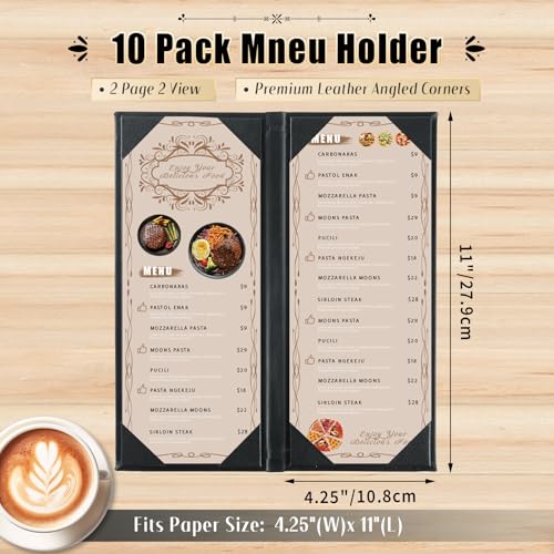 restaurant menu covers holders 42534 x 1134  pack of 10 synthetic leather double fold panels 2 view angled corners black for wine list drinks 10 double fold panels 2 view 425 x 11 inch