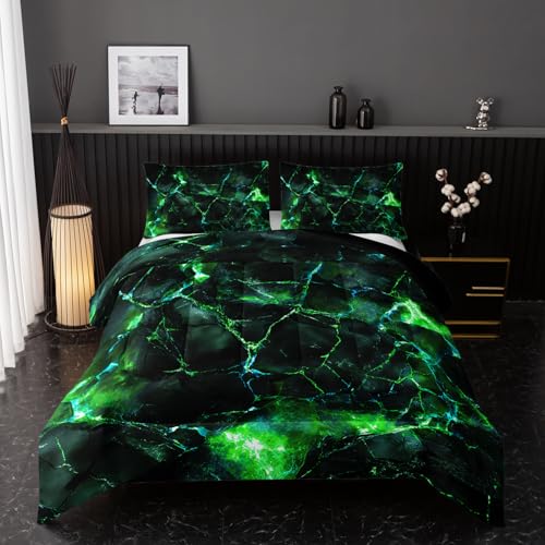 Image of Nttopship Green Comforter Set Twin Size,Green Marble Bedding Set 3 Pcs Bedding for Adults, Marble Room Decor with Comforter and 2 Pillowcases Soft and Lightweight B-Side Black