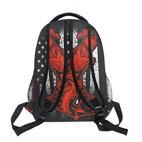 Nerxy Bass Fishing Lure And American Flag Casual Backpack Bag, Fashion Lightweight Backpacks For Holiday Gifts One Size #TOP5
