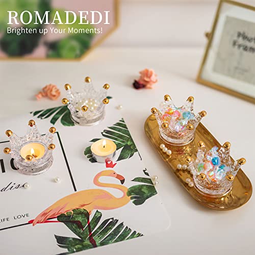 Romadedi Tea Light Candle Holders Glass - 24Pcs Crown Deocr Table Centerpiece Tealight Holder Clear Bulk For Votive Candles Dinner Wedding Party Christmas Decoration, Gold #TOP1