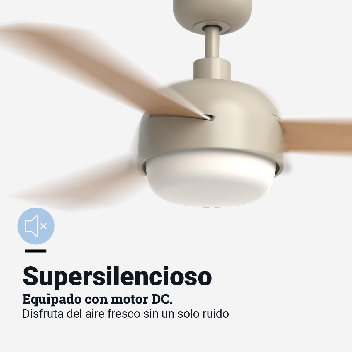 UNIVERSALBLUE Ventilador de techo con luz LED y WiFi | Color crema | Silencioso con Motor DC | Control por App, Alexa, Google Assistant y mando a distancia | 6 Velocidades | Aspas Reversibles