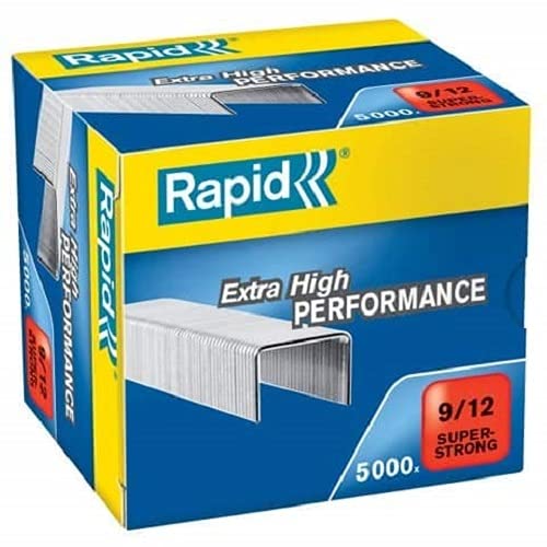 Rapid 24871400 9/12 Super Sterke nietjes, 12 mm beenlengte, 90 vellen, harde staaldraad, 5000 stuks