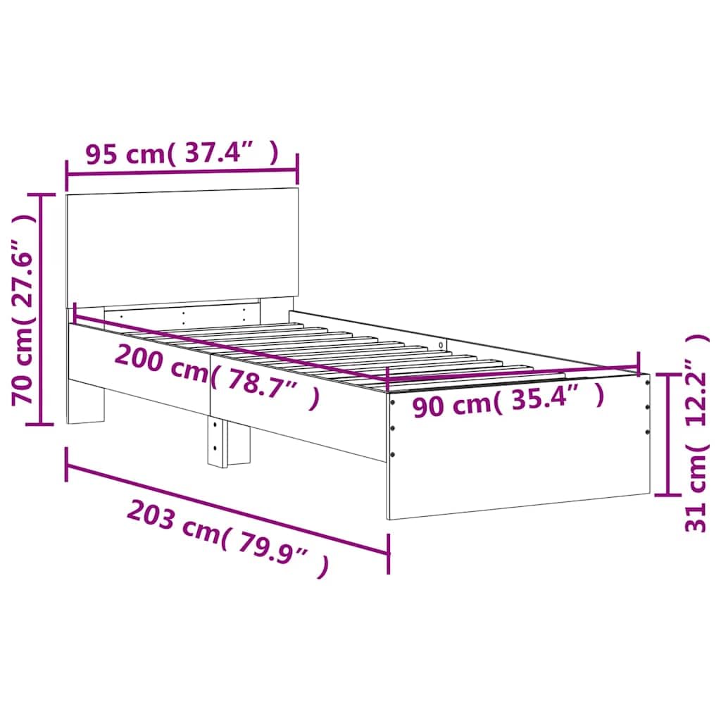 vidaXL Cama con Cabecero 90x200 cm Madera de Ingeniería Roble Sonoma