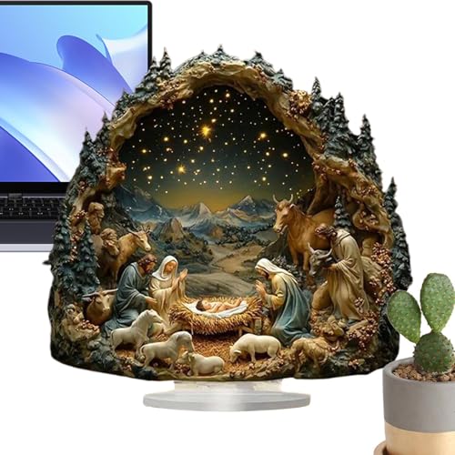 Gwtdtoad Nacimiento Navideño,Navideño Belén 2D con Base | Decoración Religiosa para Mesa Estante Repisa Dormitorio - Regalo Navidad para Hogar Mujer Hombre