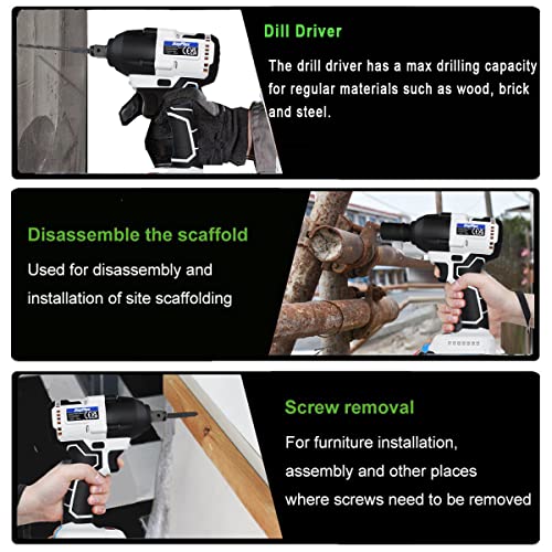Yiyai Akku Schlagschrauber 420Nm Drehmoment, 3200 RPM, Bürstenloser Motor Akkuschrauber 21V Akku Bohrschrauber mit 2x6.0Ah Akku, 4 Stecknüsse, 5 Bohrer, 13 Schrauben – Bild 7