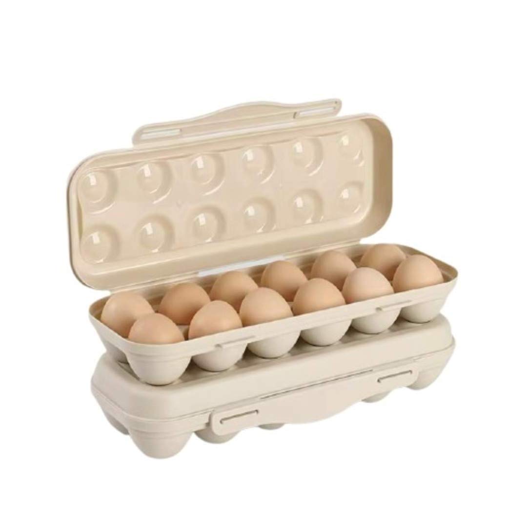 ONICORN Egg Holder for Refrigerator, 12 Grids Egg Storage Container for Refrigerator, Kitchen Plastic Deviled Egg Tray with Lid. (Pack of 1 PCS) (Cream)