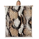 Homewish Snake Skin Throw Blanket Wild Animals Fleece Blanket Snakeskin Pattern Bed Blanket for Couch or Bed Black Brown Blanket Soft Warm Lightweight for Kids Adults Women Gift(40x50 Inches)