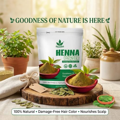 Image of Havintha Natural Henna Powder for Hair Color | 100% Natural Hair Dye | Shiny, Smoothning, Hair Growth, Deep Conditioning, Frizzy Damaged Hair Powder- Lawsonia Inermis - 200gm (Pack of 2)