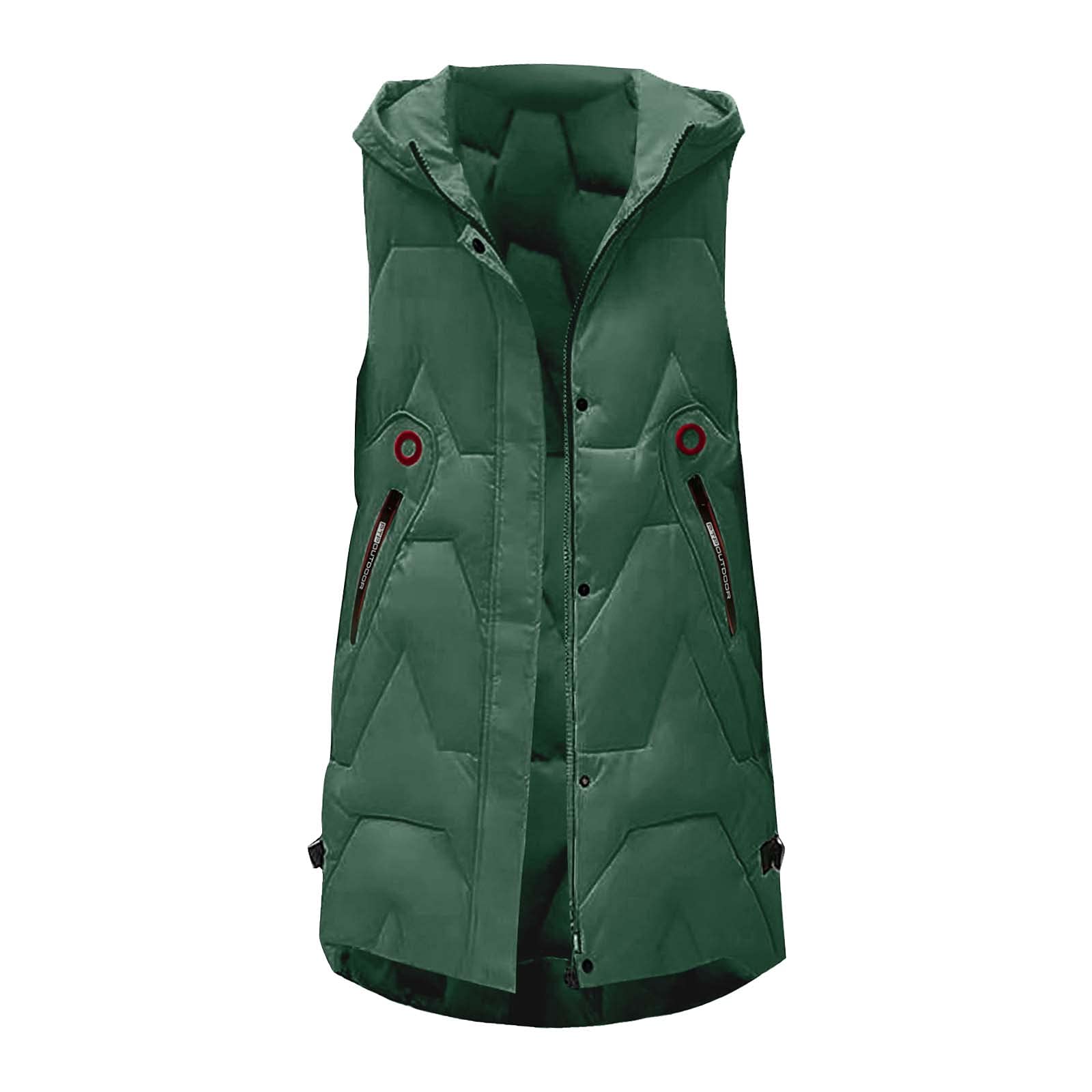 IQYU Giubbotto lungo da donna trapuntato leggero con cappuccio, gilet lungo sottile in piumino, giacca invernale trapuntata, senza maniche, con cappuccio, portatile, antivento, gilet in piumino, M XXL