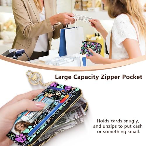 Image of GIANCOMICS Slim Wallet Credit Card Holder Women, Puppy Dog Paw Rfid Blocking Small Card Case, Keychain Thin Pocket Curved Zipper Wallet, Travel Card Holder PU Leather ID Window, Ladies Female Gifts