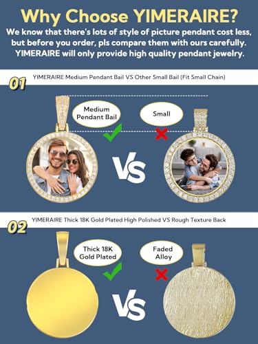 YIMERAIRE Customized Picture Necklace 18k Gold Plated Black/Gold/Silver Personalized Circle Chain Picture Dog Tag Pendant CZ Zicronia Custom Photo Pendant for Men Women2
