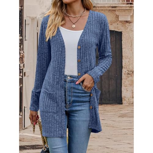 GaoCold Women's Fashion Cardigan Long Sleeve Button Knitted Cardigan Sweater Fall Long Casual Outfits with Pockets4