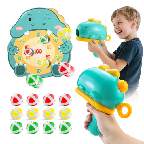 Aischens Dinosaurier Dartscheibe Schießspielzeug,Wurfspiel Spielzeugpistole mit Zielscheibe&12 Klebrigen Bällen,Kinder Klett Dartscheibe,Drinnen Draußen Hängendes Dart Wurfspiel Set für Jungen Mädchen