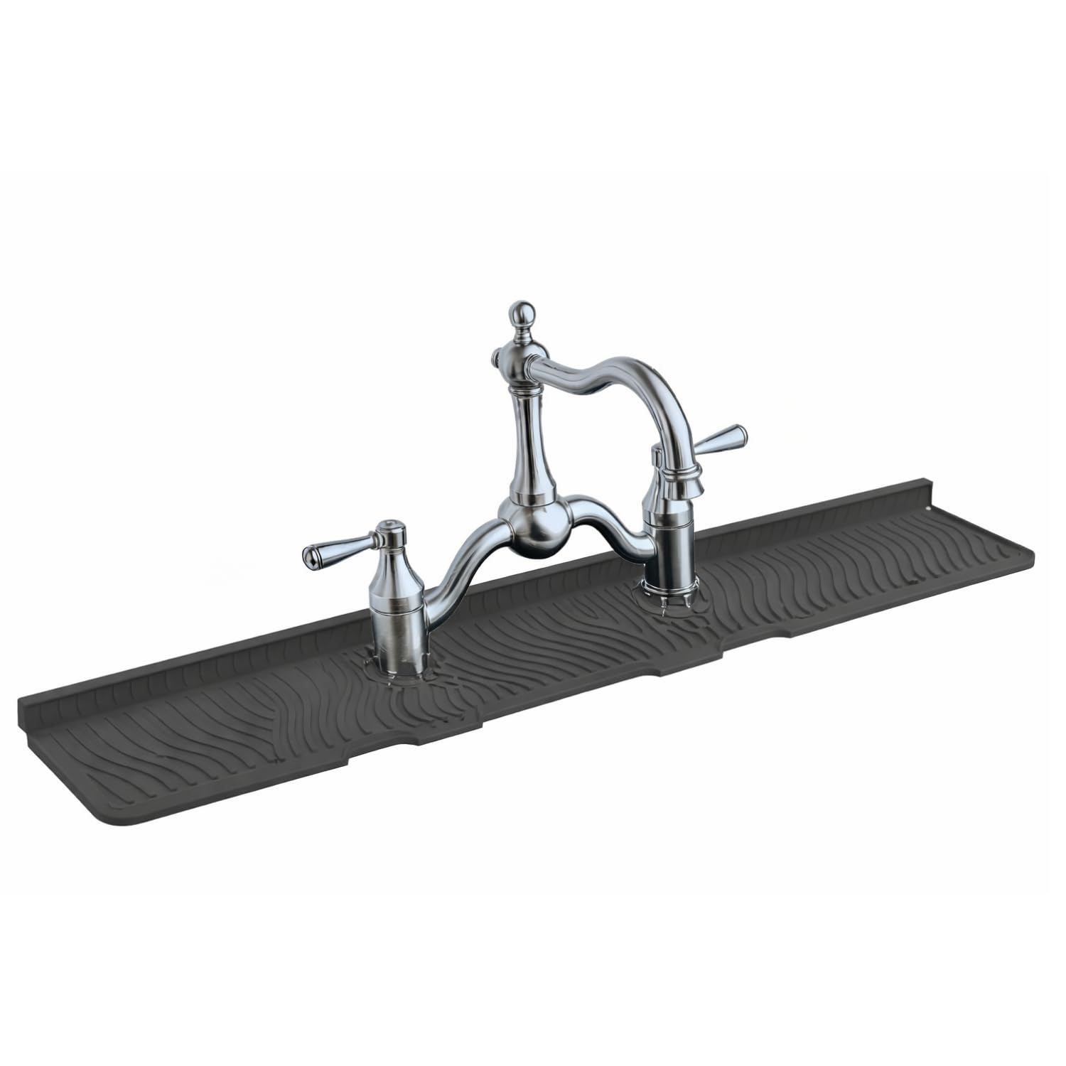 Photo 1 of 2 Hole Kitchen Sink Splash Guard (22 INCH) Wide-Modern Faucet Mat for Kitchen Sink-Flexible, Durable, Silicone Faucet Splash Guard Grey-Double Handle Faucets with 8” Spacing-Easy to Clean