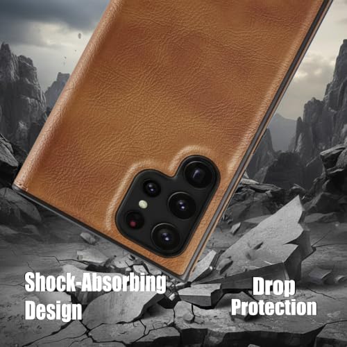 Image of Leather Case for Samsung Galaxy S20 Ultra Premium Protective Stylish Slim Cover with Shockproof Raised Edges Brown