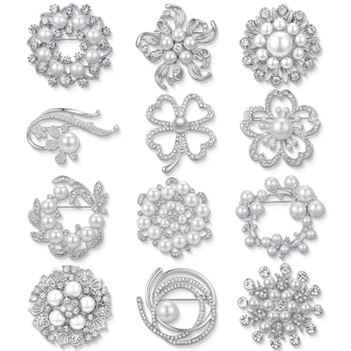 Image of Junkin 12 Pcs Women Brooches Bulk Vintage Rhinestone Pin Set