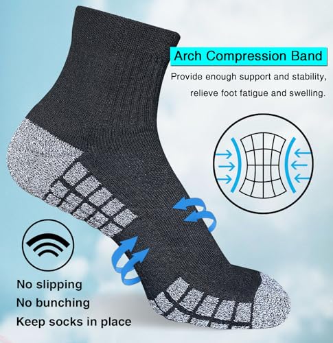 Mens Athletic Cushioned Quarter Socks Anti-Blister Comfort Running Ankle Socks 5 Pairs 5