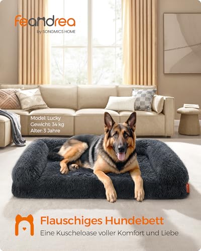 Feandrea FluffyHug Hundebett, Hundekissen Größe XXL, Hundematte für große Hunde, Hundesofa Noppenschaumstoff, Bezug abnehmbar und waschbar, 122 x 85 x 16 cm, dunkelgrau PGW234G02V1