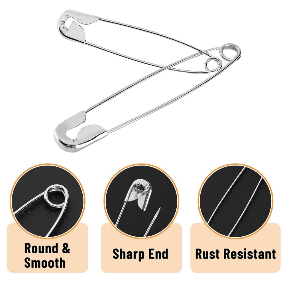 Pack of 200 Safety Pins + 20 Pins (Free)| 4 Assorted Sizes (Including Big Pin) | for Saree, Blouse & Tailoring | Strong Lock | Rust Resistant 3