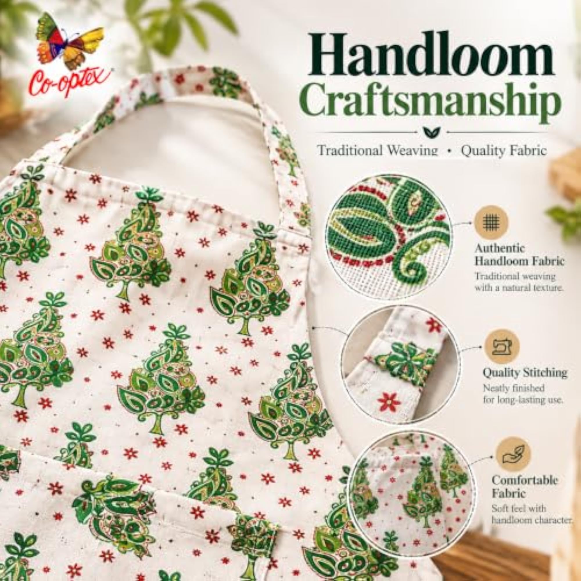 Handloom Printed Kitchen Apron with Matching Chef Cap