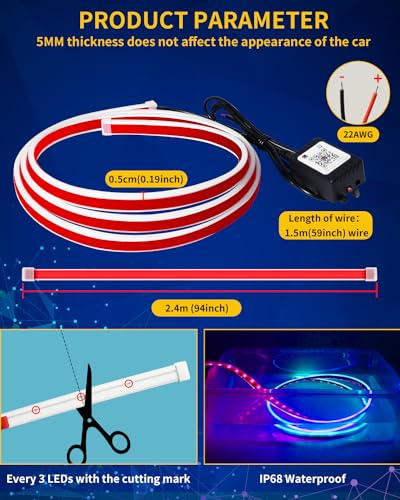 Image of Exterior Car LED Hood Light Strip,RGB Multicolor Dynamic Scan Start Up Hoodbeam Kit l,12V Updated Waterproof Hood Glow Lights for Cars, Trucks,SUV(94 Inch)
