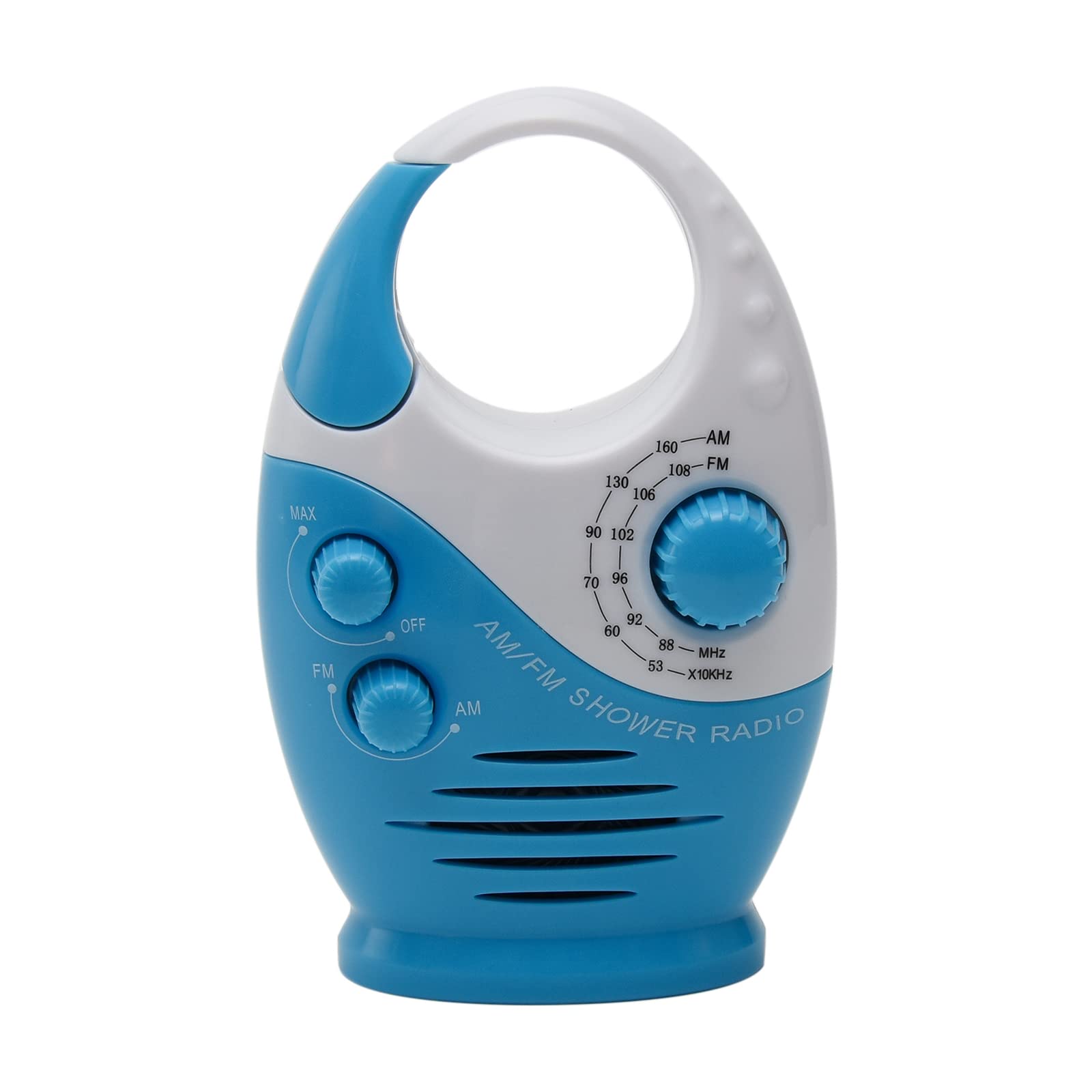 Radio de Douche étanche avec Volume réglable, Mini AM-FM Haut-Parleur pour l'extérieur avec poignée supérieure - Alimenté par Pile,Bleu