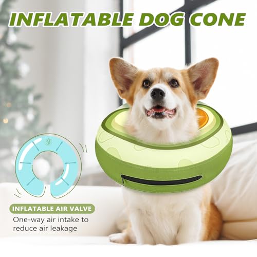 Image of Inflatable Dog Cone Collar to Stop Licking, Soft Neck Donut Collar After Surgery, Adjustable Recovery Cone for Small Medium Large Dogs (Avocado,M)