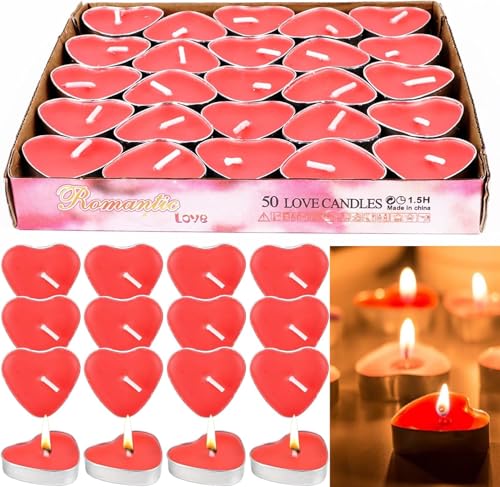 Teelicht-Set-50-Herzform-Romantische-KerzenRomantische-Liebe-Unparfuemierte-Teelichter-KerzenHerz-Romantische-Teelichter-fuer-GeburtstagVorschlagHochzeitPartyValentinstag-Rot