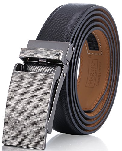 Image of Marino Avenue Ratchet Belt for Men. Adjustable Leather Dress Belt with 38 Easy to Click Into Place Ratchet Closures.