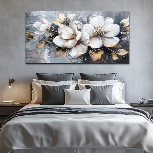 KELIYUAN Large Canvas Wall Decor Living Room For Wall Art For Bedroom Office Decorations Abstract White Flowers Wall Paintings Pictures Artwork Modern Framed Posters Home Decor Aesthetic 30"x60"