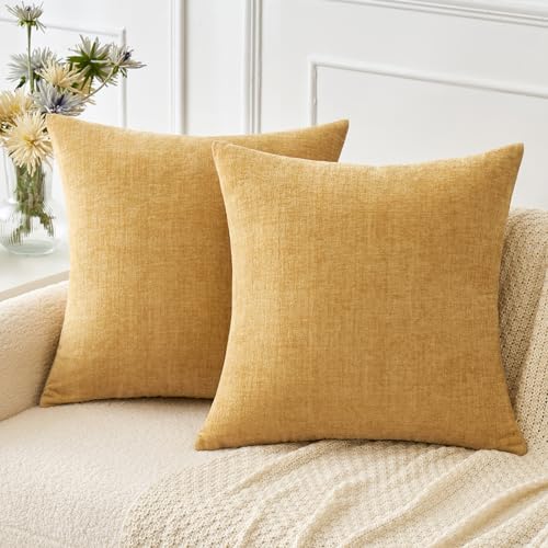 Image of MIULEE Pack of 2 Couch Throw Pillow Covers 16x16 Inch Soft Gold Chenille Pillow Covers for Sofa Living Room Spring Home Decor Couch Solid Dyed Cases