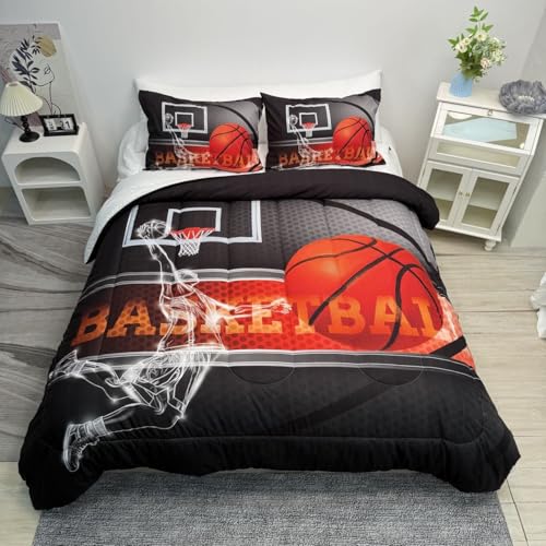 AILONEN Bedding Set, Queen 3D Basketball Comforter Set for Boys Kids Teen, Microfiber, 1 Comforter + 2 Pillowcases