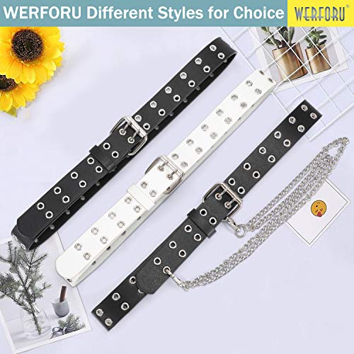 WERFORU Kids Double Grommet Belts With Holes for Girls Boys PU Leather Two Row Grommet Waist Belt for Jeans Dress4