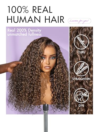 Image of LUVME HAIR 7x6 HD Lace All-Day Comfort Wig PartingMax Lace Wigs Water Wave Curly Lace Front Wigs Human Hair Pre Cut Plucked Lace Frontal Glueless 18 Inches Hlighlight Color