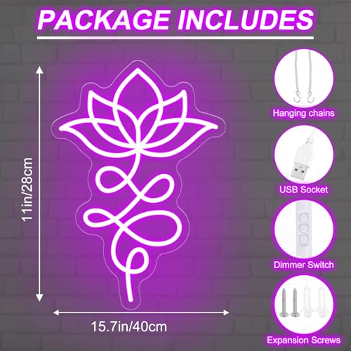 Image of Unalome And Lotus Neon Sign, Lotus Flower, Buddhist Symbol, Spiritual Wall Decor, Yoga Wall Decor, Housewarming Gift, Spiritual Gifts, 15.7 inchx11 inch, Purple