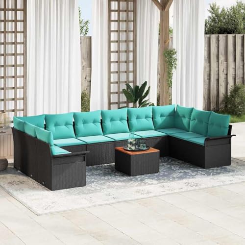 QJBSAVVA 11 pcs Black Outdoor Patio Conversation Set Modular Poly...