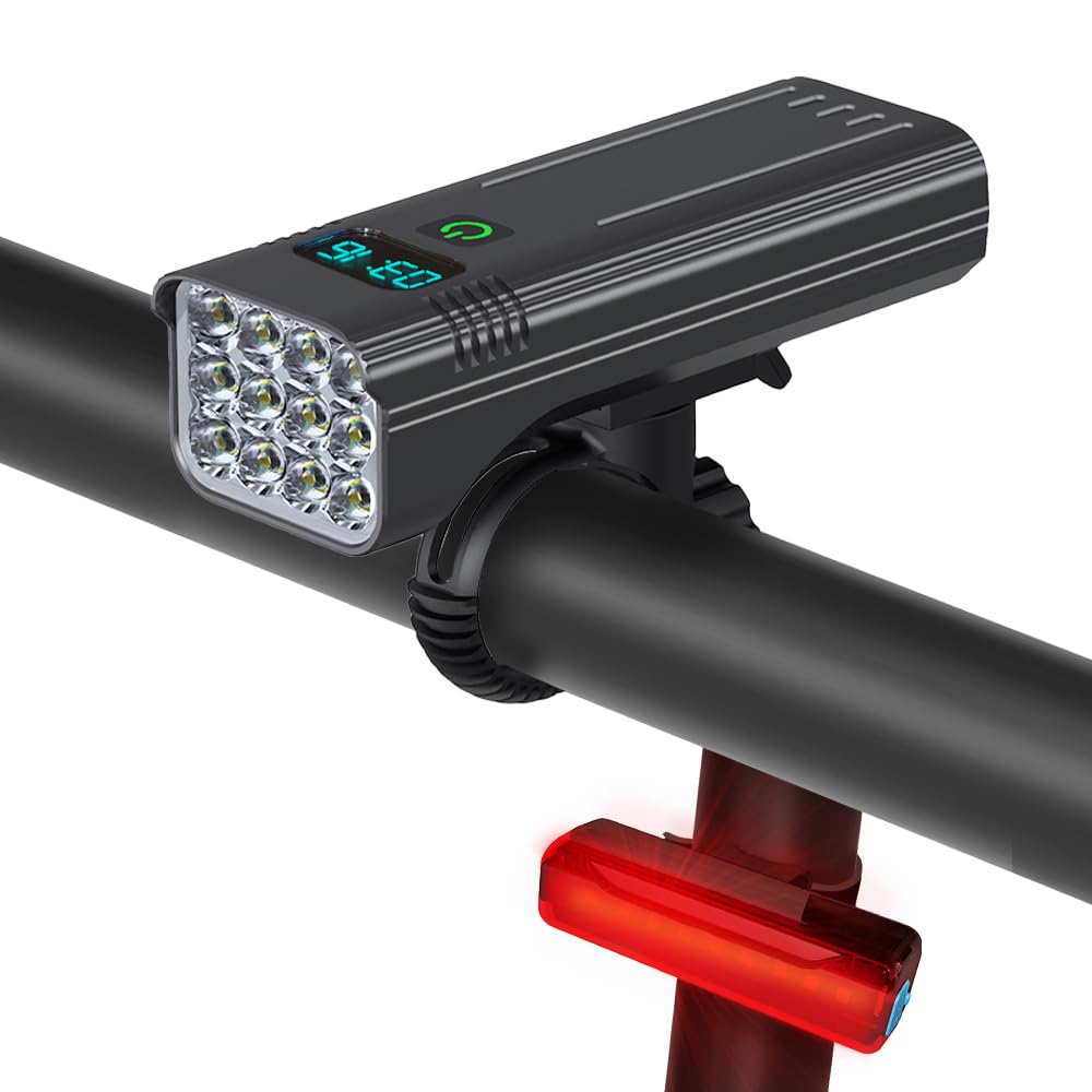 Bike Lights Front And Back, 2023 Upgrade 8LED Super Bright 8000 Lumen Cycle Lights IPX5 Waterproof Bike Light USB Rechargeable Bicycle Lights 5+5 Modes Bike Lights Set LED Display For Riding