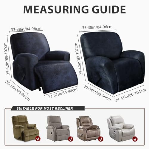 Image of ANARACHON Recliner Chair Covers Leather Like, 4 Pieces Recliner Cover for Recliner Chair, Soft Sofa Slipcover Furniture Protector Washable Sofa Cover for Pets Kids (X-Large, Navy 1)